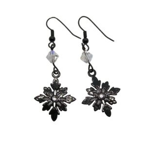 hook-wire-earrings-black-snowflake-charm-clear-bead