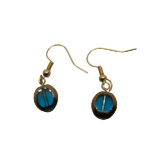hook-wire-earrings-blue-green-bead-with-gold-trim