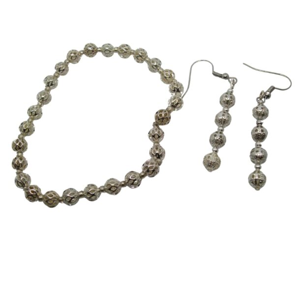 elastic band-silver-ornament-beads-bracelet-hook-wire-earrings