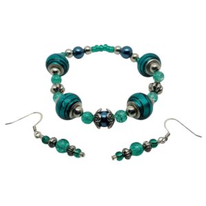 green-blue-beads-silver-accents-necklace-hook-wire-earrings